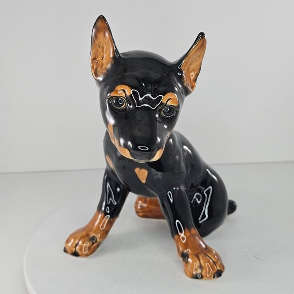 Goebel Doberman Puppy Figurine Dog Black Brown Porcelain *Repaired* - Picture 2 of 11